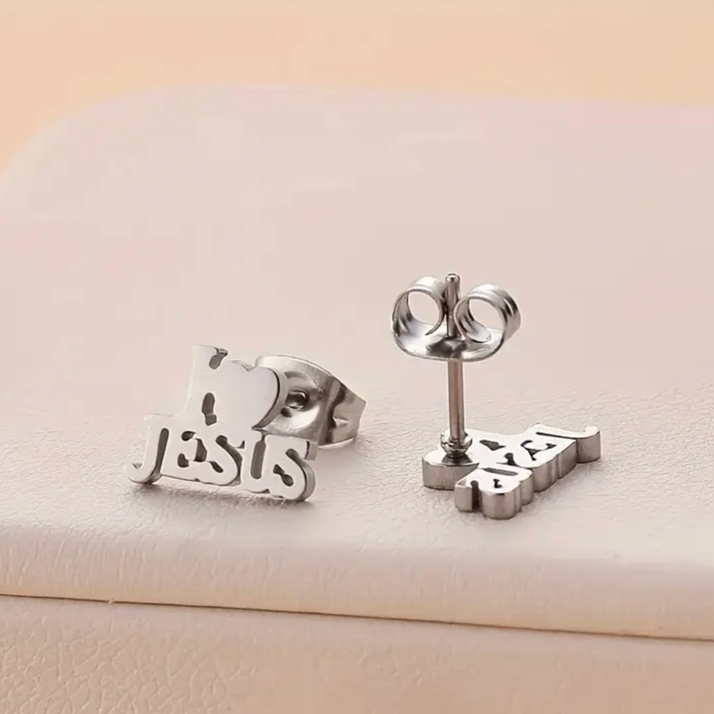NEW Silver 'I Love Jesus' Stud Earrings